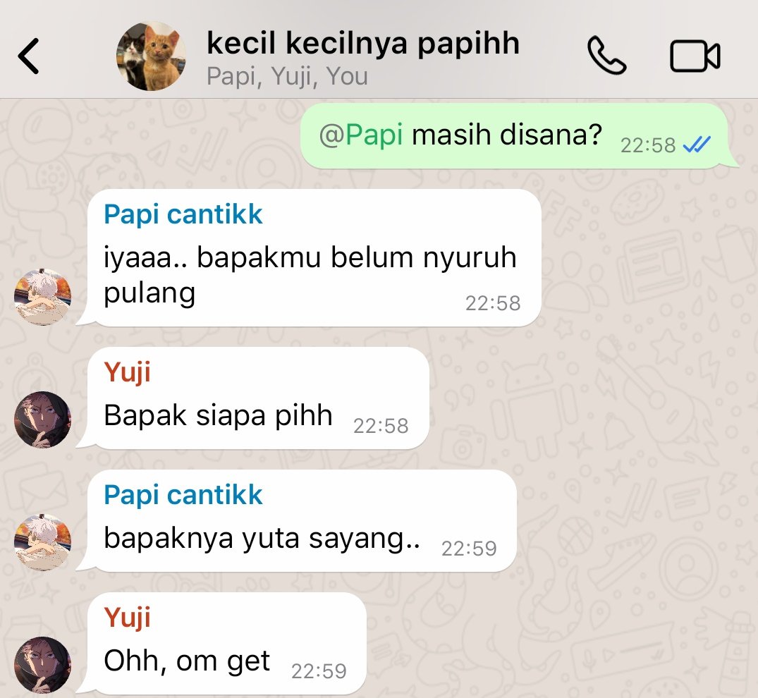 ryomento's tweet photo. Siapa tau pengen liat chatannya papih dan dua anaknya.
Yuta anak #sugusato Yuji anak #sukugo https://t.co/QLExCgWNqO