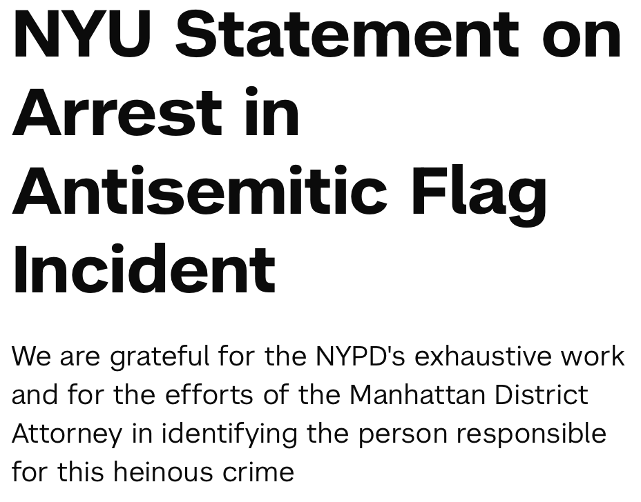 EricDinowitzNYC's tweet photo. @nyuniversity makes clear that if you engage in acts of antisemitism, there are consequences: “…we will immediately pursue our disciplinary procedures, which carry the most severe consequences.”
https://t.co/pur5srDL4X https://t.co/DYdNdx3XXq