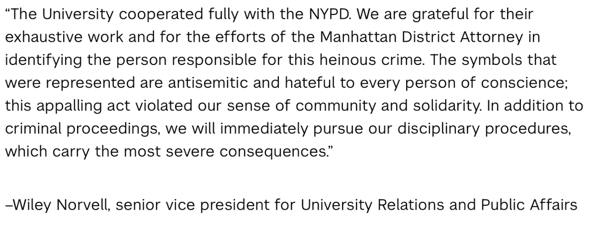 EricDinowitzNYC's tweet photo. @nyuniversity makes clear that if you engage in acts of antisemitism, there are consequences: “…we will immediately pursue our disciplinary procedures, which carry the most severe consequences.”
https://t.co/pur5srDL4X https://t.co/DYdNdx3XXq