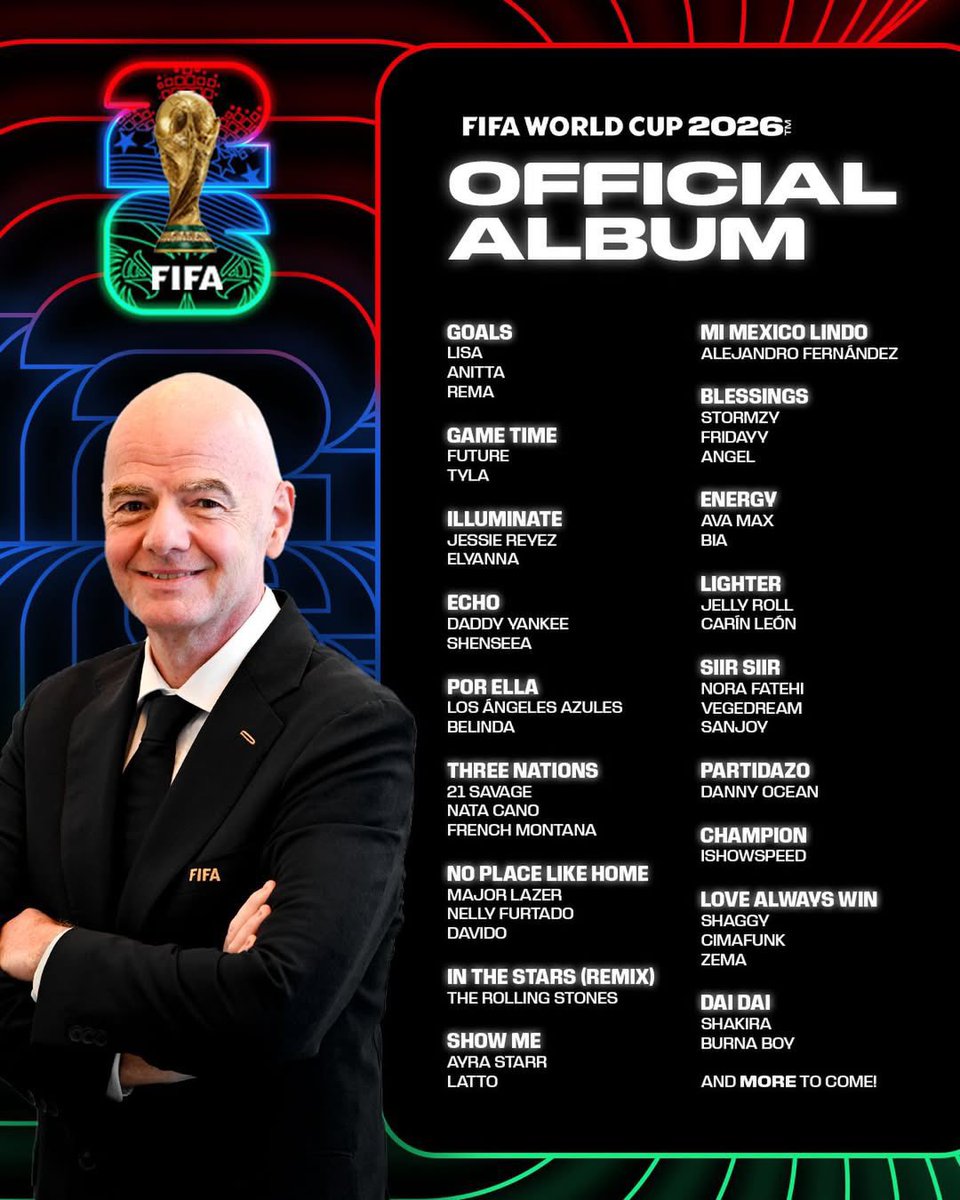 Kurrco's tweet photo. FIFA WORLD CUP 2026 ⚽️
OFFICIAL ALBUM 

JUNE 5TH 🚨

👤FUTURE
👤21 SAVAGE
👤LATTO
👤ISHOWSPEED
👤BURNA BOY
👤TYLA
👤STORMZY
👤FRIDAYY
👤FRENCH MONTANA
➕MORE https://t.co/SWQn529Ot0