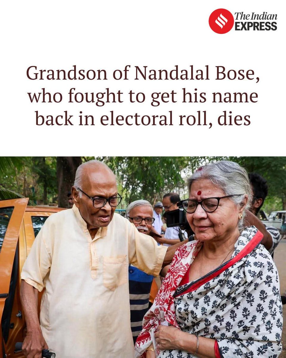 SanghamitraLIVE's tweet photo. Grandson of Nandalal Bose, Suprabuddha Sen, who fought to get his name back in electoral roll, dies.

Rest in peace 🙏 https://t.co/Z06ZegcgY5