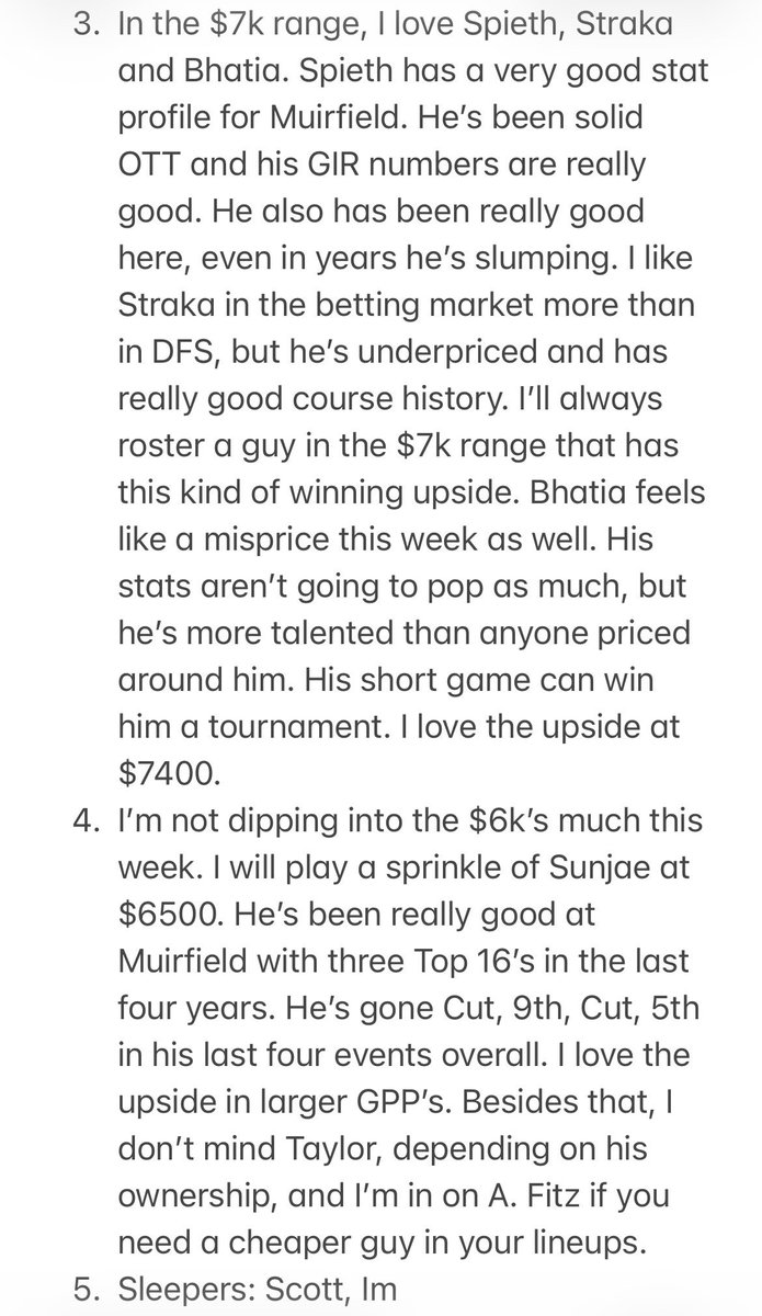 JSulli2121's tweet photo. #PGA #DFS tips from not a professional:
#TheMemorial @Fairway2Heaven_ https://t.co/OJexay86wN
