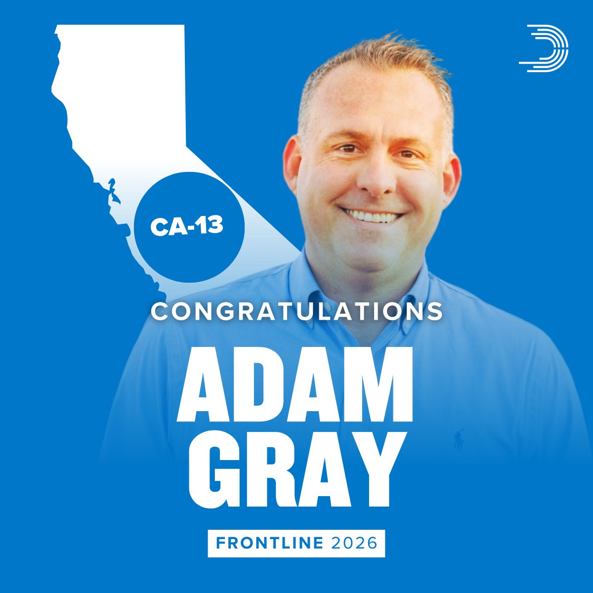 dccc's tweet photo. .@AdamGrayCA is a lifelong Valley resident with deep roots in the community. Adam has earned the Central Valley’s trust by working across party lines to lower costs, protect water and agriculture, strengthen public safety, and deliver real results.

This November, #CA13 voters will once again send Adam back to Congress because they know he’ll always put them first.