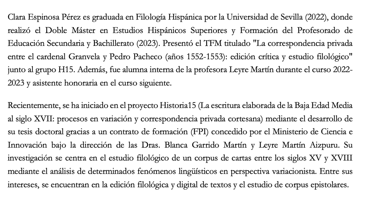 Historia152's tweet photo. ¡Hola a todos! Hoy os traemos la última presentación de los miembros del equipo #Historia15. Clara Espinosa Pérez es contratada predoctoral en @FFilologiaUS y acaba de comenzar su tesis doctoral bajo la guía de las profesoras Blanca Garrido y Leyre Martín. ¡Bienvenida, Clara! https://t.co/GwgnNqwj8L