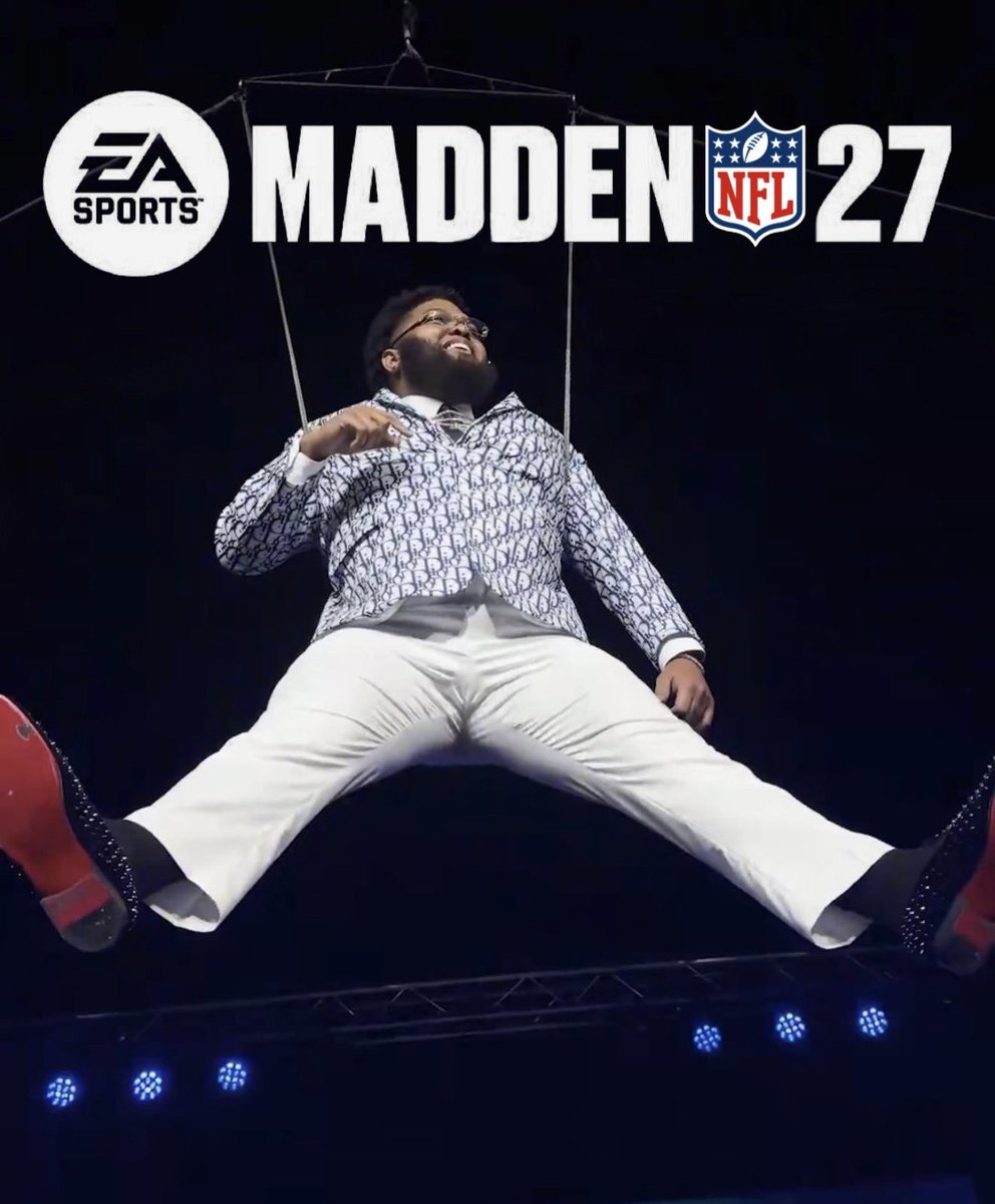 PolymarketSport's tweet photo. 🚨TRENDING: Fans online are comparing Caleb Williams' Madden cover pose to Druski in his mega church skit.