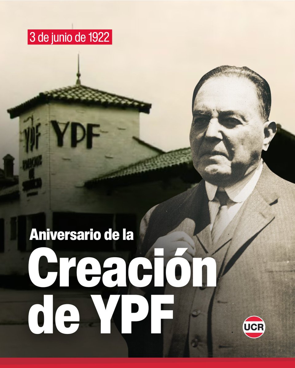 UCRNacional's tweet photo. EL RADICALISMO Y LA SOBERANÍA ENERGÉTICA 🛢🇦🇷

El 3 de junio de 1922, un gobierno radical fundó YPF. No fue casualidad: fue la expresión de una forma de entender el Estado, como herramienta al servicio de la gente y del desarrollo nacional.

Yrigoyen lo hizo posible. https://t.co/bRloFXadpr