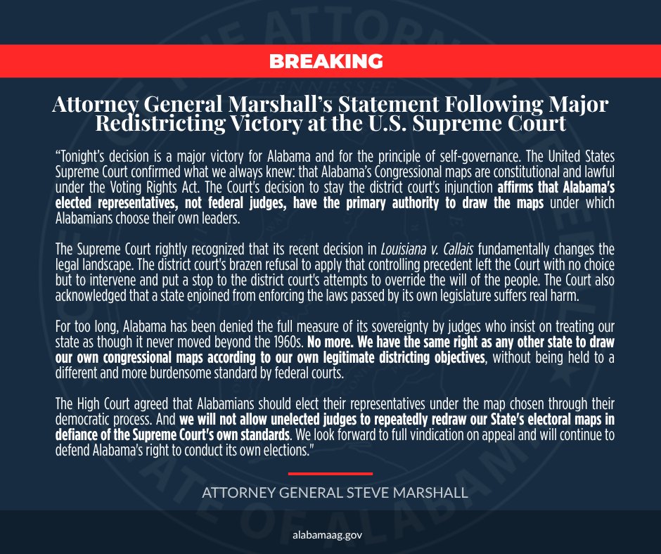 Yaffee's tweet photo. It's good to see SCOTUS get it right. 

But here's the thing...the three judge panel KNEW THIS WOULD BE THE OUTCOME. 

Instead of ruling based on what SCOTUS said, the those judges decided to start virtue signaling by continuing to play the race card. 

Well that game is over. #alpolitics
