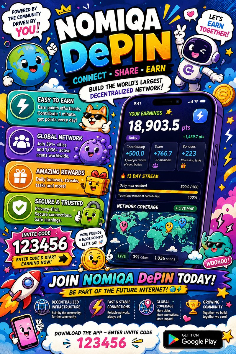 CoinXapp's tweet photo. Fantasic, 🚀📱 Nomiqa is now officially available on Google Play!

At first, I downloaded it just to see what it was about...

But somehow, more than 2 weeks later, I'm still opening the app every day. 😂

📱 Your phone is sitting there anyway, so why not put it to work?

Who knows? That idle smartphone in your pocket today might become a source of passive rewards tomorrow. 😎

The concept is simple: keep the app active, complete a few easy tasks, and steadily build up your contribution points over time.

What I like most:

✅ Smooth and easy-to-use app
✅ No annoying ads
✅ Daily and weekly tasks for extra points
✅ Bonus rewards and activity incentives
✅ Early users have more time to accumulate points

🌍 The project is still in its early stages, which means now could be one of the best times to get involved.

Think of it like arriving at a party before everyone else shows up. 🚀

🎁 After signing up, head to the Profile section and enter the reward code below to claim your bonus:

🔑 Reward Code: 123456

📲 Download the app:
https://t.co/rMJc9mN9sy

⚡ I've been collecting points consistently for over 2 weeks now. What about you? Still waiting for everyone else to get ahead first? 😜

#Nomiqa #DePIN