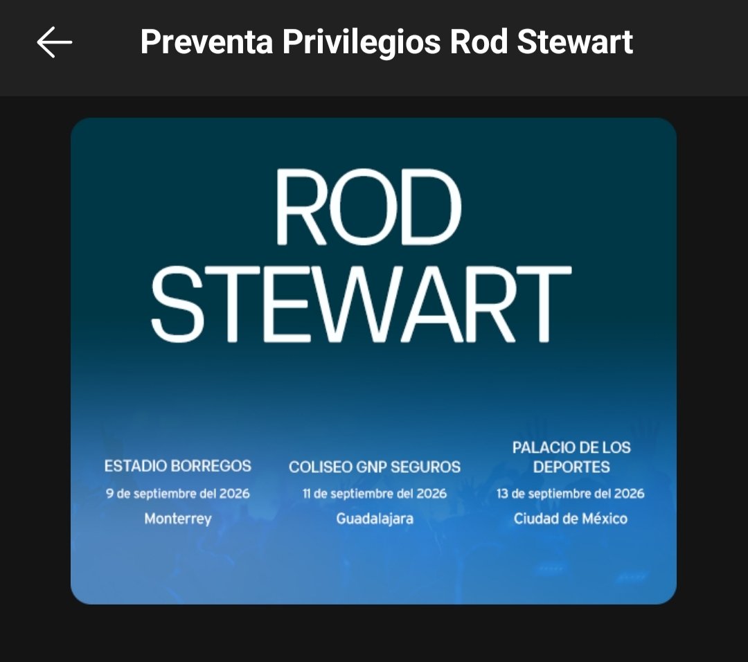 ThaWake's tweet photo. 🚨 Preventa Privilegios Banamex Beyond ROD STEWART🚨

🏟️ Estadio Borregos
📍 Monterrey, NL
📆 Septiembre 9, 2026

🔗https://t.co/3w2eIYlkv2

🏟️Coliseo GNP Seguros
📍 Guadalajara, Jal.
📆 Septiembre 11, 2026

🔗https://t.co/WjGgvBODzk

⚠️Link preventa Priority será el mismo https://t.co/IxX7oI1edD