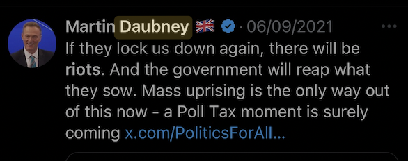 DrMatthewSweet's tweet photo. Surprised to read this because I see nothing inconsistent with his previous history of posting: bonkers conspiracy theories, exchanging matey messages with neo-Nazis, apparent enthusiasm for rioting. Normal for @GBNEWS I guess. https://t.co/J1qSaZQ65Q