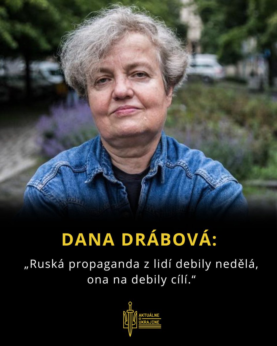 oukrajine's tweet photo. Naša iniciatíva Aktuálne o Ukrajine sa pripája k Otakarovi Foltýnovi:

🎙„Dana Drábová by dnes měla 65 let. Chybí, když je jí sakra třeba, ale stihla ukázat, že být služebníkem státu (anebo kýmkoliv jiným), neznamená držet hubu a krok.

Když odcházela, došlo mi, že její šarm byl kombinací mimořádně dobrého a inteligentního člověka a pohledu na svět očima pohádky. V základních hodnotách žádná relativizace, žádné okecávání. Dobro je dobro, špatnost je špatnost. Prostě tady jsem, tady stojím a neuhnu. 

Protože jak řekl jiný bojovník Ondra Vetchý: „přijímám zodpovědnost za čas a prostor, který s vámi sdílím. A jen mi to prostě není jedno.“

Žádná pasivita, žádný přizdisráčství. Neuhneme

Díky Dano!“