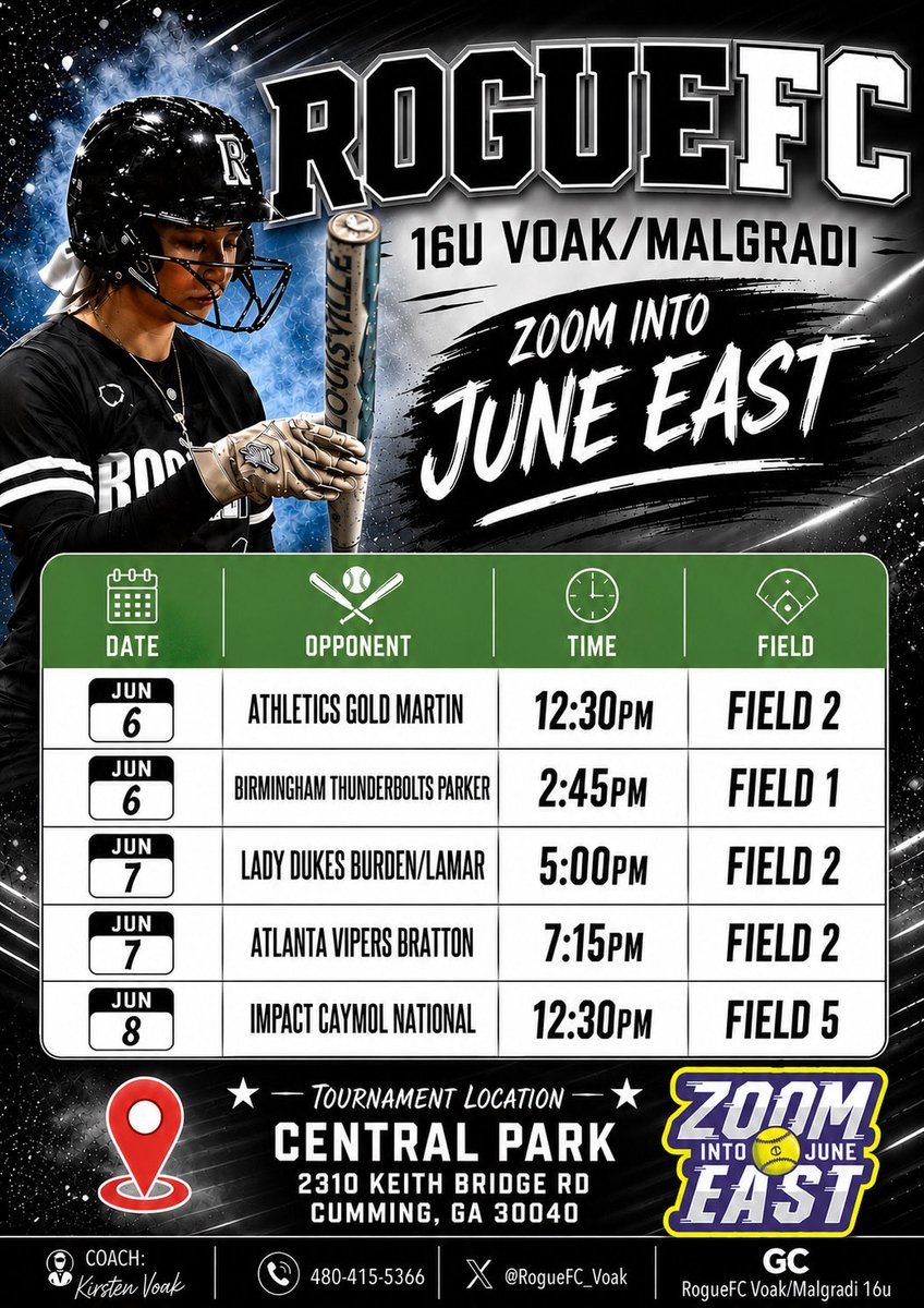 MaciBaney's tweet photo. 🚨TOURNAMENT SCHEDULE DROP🚨

📅 Come catch @RogueFC_Voak this weekend‼️🥎 

@RogueFC_Voak
@prepsoftball
@SportPrepX
@Topsiswear @ExtraInningSB @SoftbalAmerica @Coach_Wigs
@rittmanjohn @KatieRepole
@KaylaBraud1
@Coach_SniderSB @Syd_finch
@DJSanders37 @rykerzc
@DukeCoachYoung @oliviaadyan @boschml @chiddy3 @hey_coach_bobby
@UACoachMurphy @CoachAlexandraP
@CoachBrundage @carmyngreenwood
@kickem2theKIRB @elzeymatt @michaellew10
