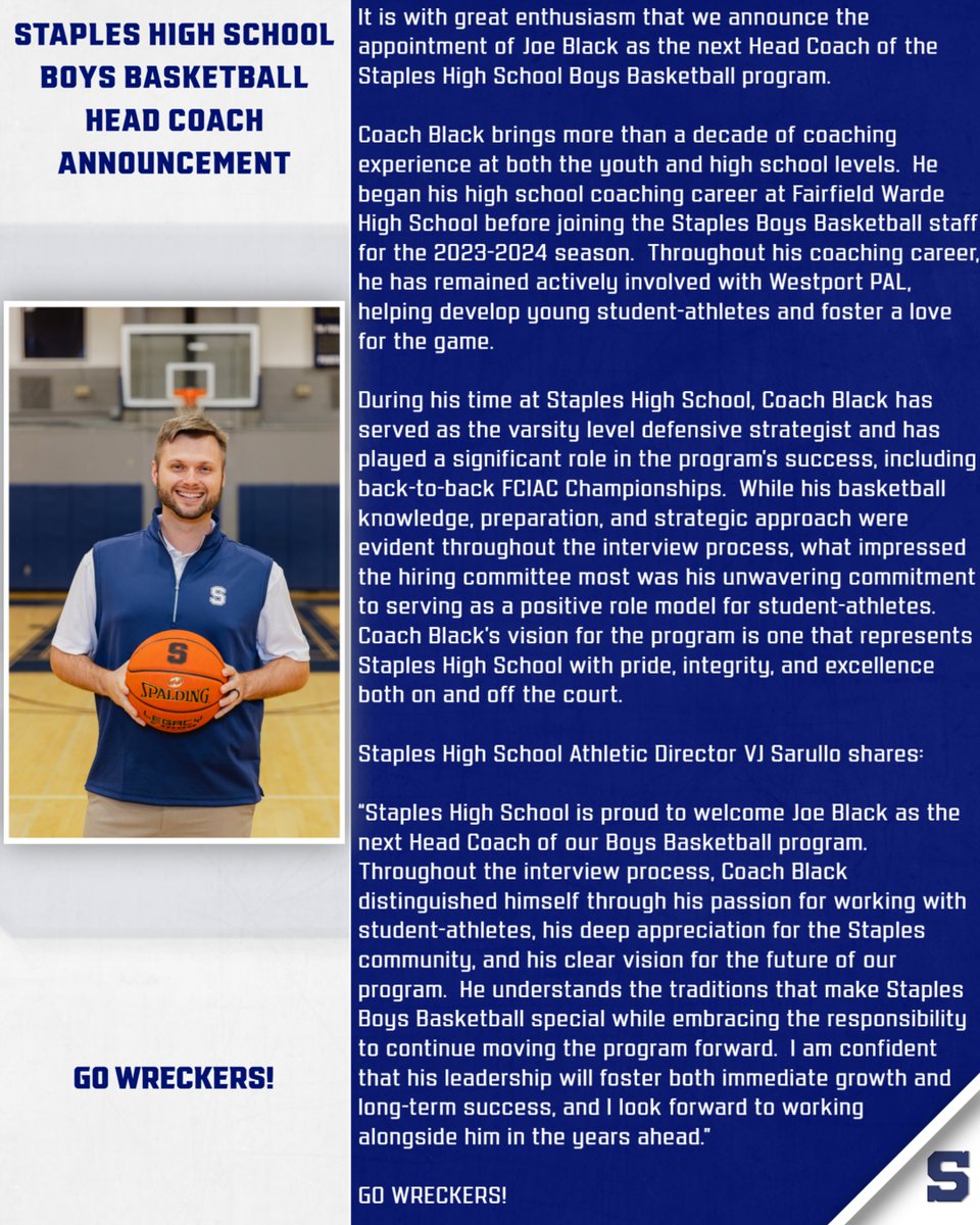 StaplesAD's tweet photo. An announcement from the Staples High School Athletic Department #ctbb https://t.co/wMDpGVxurs