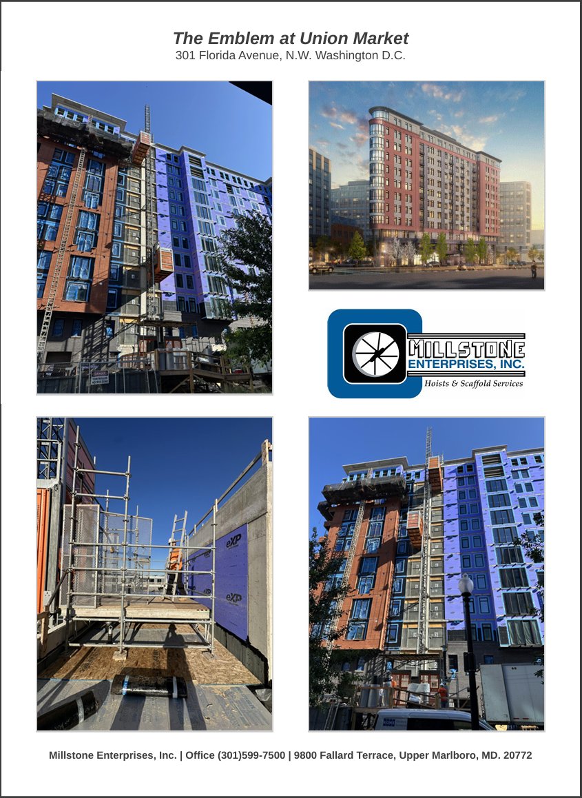 MillstoneCorp's tweet photo. Utilizing a similar design as the historic Flatiron Building in New York City, Team Millstone recently completed high-speed dual car hoisting, scaffold roof ramps and ground loading platforms which expedited construction. https://t.co/6c4R7Tbu1j