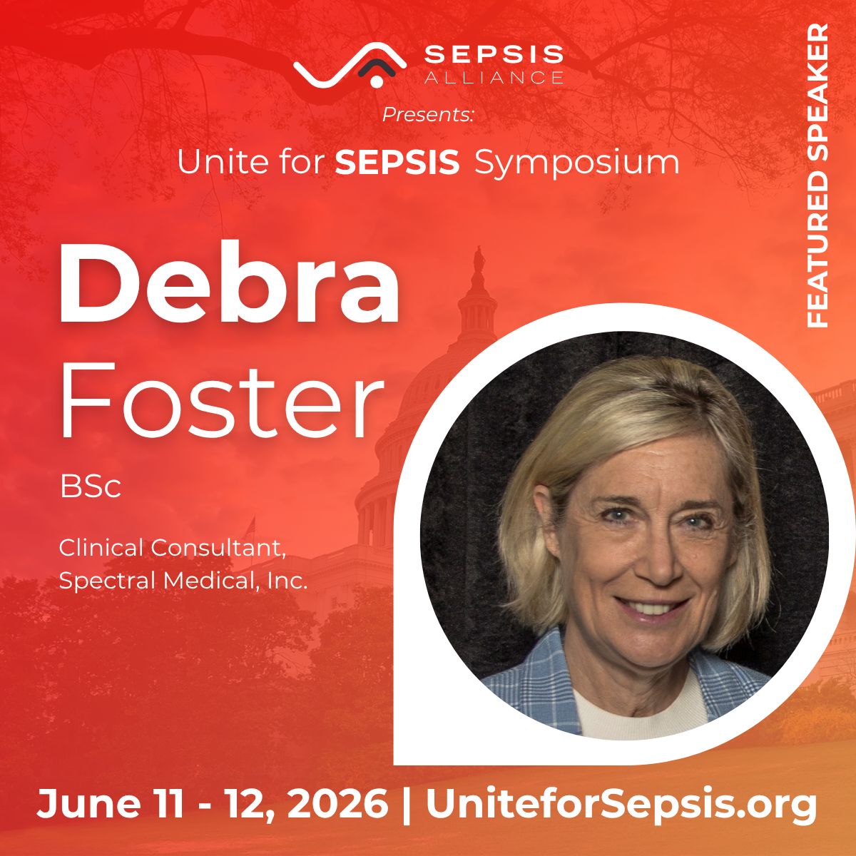 SpectralMedical's tweet photo. We’re excited to announce that our clinical consultant, Debra Foster, will be speaking at the 2026 Unite for Sepsis Symposium:
June 12-11:10 AM – 11:55 AM 
Immune Failure and Endotoxin Signaling in Sepsis: Rethinking the Host Response

Learn more: https://t.co/s6PmloQecz https://t.co/U0SaTBuLj9
