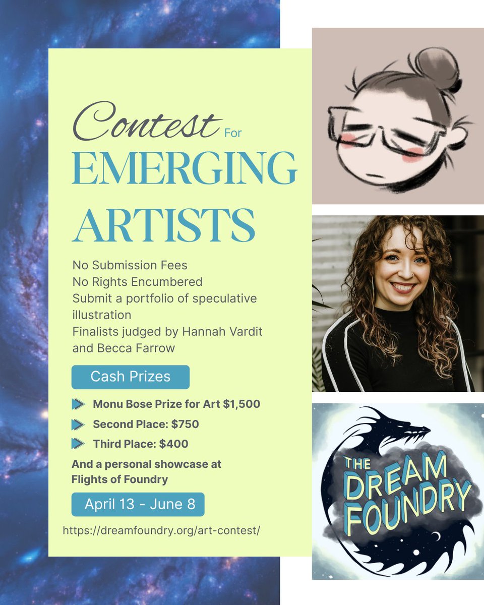 dream_foundry's tweet photo. Contest closing JUNE 8!

Enter now to the Dream Foundry Contest for Emerging Artists and Writers! 

No submission fees
No rights encumbered

1st Place: $1500 (the art contest’s prize money as part of the Monu Bose Memorial Prize)
2nd Place: $750
3rd Place: $400
1/2 https://t.co/d7z09eDLJU