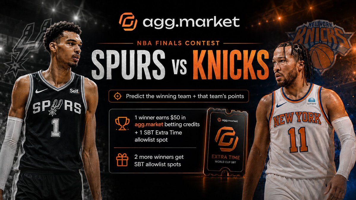 Agg_Market's tweet photo. Game 1 of the NBA Finals tips off tonight so we're celebrating by giving away $50 in trading credits + 3 allowlist spots for the "Extra Time" SBT.

To enter:

1. Follow us
2. Reply with your guess for the Game 1 winning team &amp; their score
3. Repost this

Who ya got? https://t.co/qxMHQQg5LL