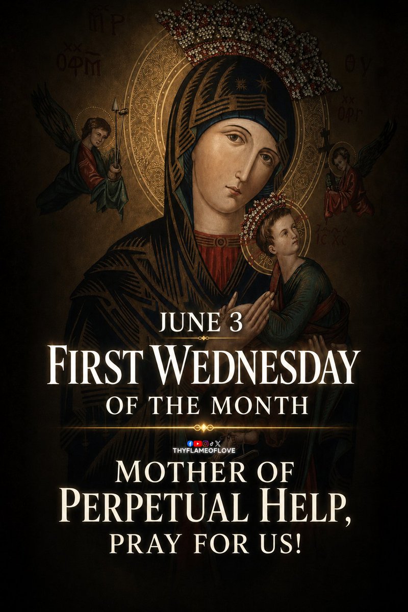 thyflameoflove's tweet photo. 📅 June 3 - Today we observe the first Wednesday Devotion in honor of Our Mother of Perpetual Help. 

For many Catholics, this devotion is a reminder that we are not abandoned in our struggles. Mary always leads us to her Son, Jesus Christ, and points us back to trust in God even when life feels heavy or confusing.

The title “Mother of Perpetual Help” comes from a long-standing devotion in the Church centered on Mary’s care for her children. Catholics do not worship Mary. We ask for her prayers, just like we would ask a faithful friend to pray for us. Through her intercession, many people have found peace, strength, and a deeper return to the sacraments and prayer.

In a world that constantly tells people to depend only on themselves, this novena reminds us that God never meant for us to carry everything alone.

May Our Mother of Perpetual Help guide us closer to Jesus, strengthen families, comfort those who are suffering, and help those who have drifted from the faith find their way home again.

🙏 Prayer: 👇

O God, our loving Father,
through the intercession of Our Mother of Perpetual Help,
we come before You with humble hearts.
When we feel discouraged and weary,
lift our spirits and remind us that Your love never fails.

Our Mother of Perpetual Help, stay close to those who feel confused and alone;
lead them gently to Your Son, who is the Way, the Truth, and the Life.
Shine Your light in moments of doubt,
and guide every wandering heart back to peace and purpose.

Lord, in times of trials and heavy burdens,
grant us strength to endure and courage to move forward.
When challenges seem overwhelming,
teach us to trust that in all things You are working for the good of those who love You.

Through the prayers of our Blessed Mother,
grant us victory over fear, sin, and despair.
Fill us with hope that does not fade,
and bless our efforts with grace and perseverance.

Provide for our needs, O Lord,
heal our wounds, seen and unseen,
and restore joy to our hearts.
Let Your presence be our refuge,
and Your promises our firm foundation.

We entrust everything to You,
through Our Mother of Perpetual Help.
Keep us faithful, hopeful, and strong,
now and forever.
Through Jesus Christ our Lord. Amen.