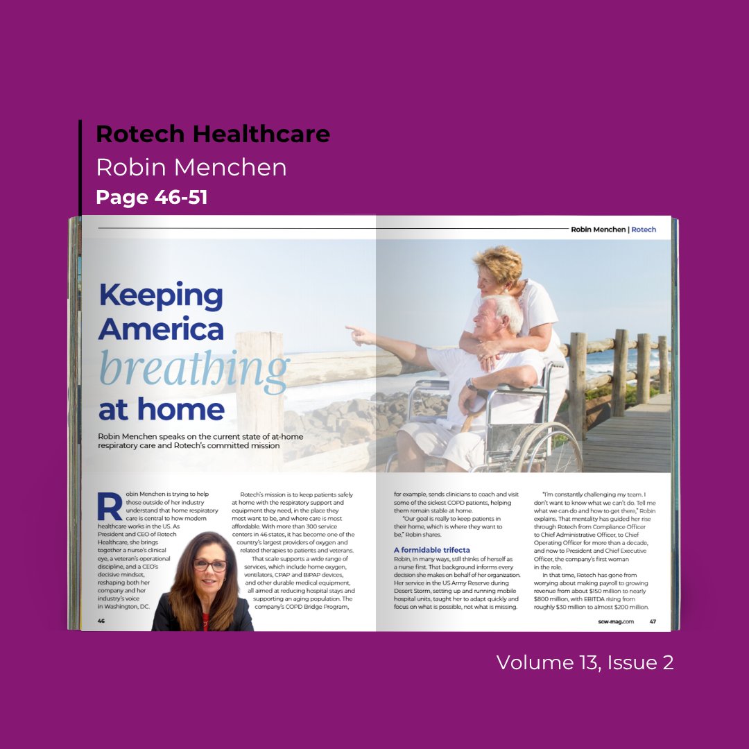 SCWmag's tweet photo. Most people never think about respiratory care until they need it. Robin Menchen, President &amp; CEO of Rotech Healthcare, shares why at-home respiratory care is becoming more important and how the industry can improve patient access and outcomes.

https://t.co/dIC0evqUxj https://t.co/8OfnDIugMj