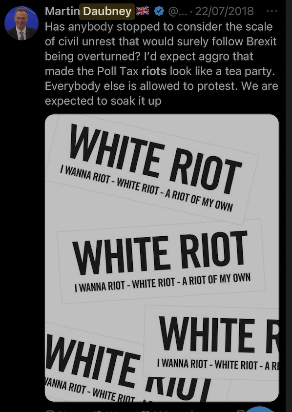 DrMatthewSweet's tweet photo. Surprised to read this because I see nothing inconsistent with his previous history of posting: bonkers conspiracy theories, exchanging matey messages with neo-Nazis, apparent enthusiasm for rioting. Normal for @GBNEWS I guess. https://t.co/J1qSaZQ65Q