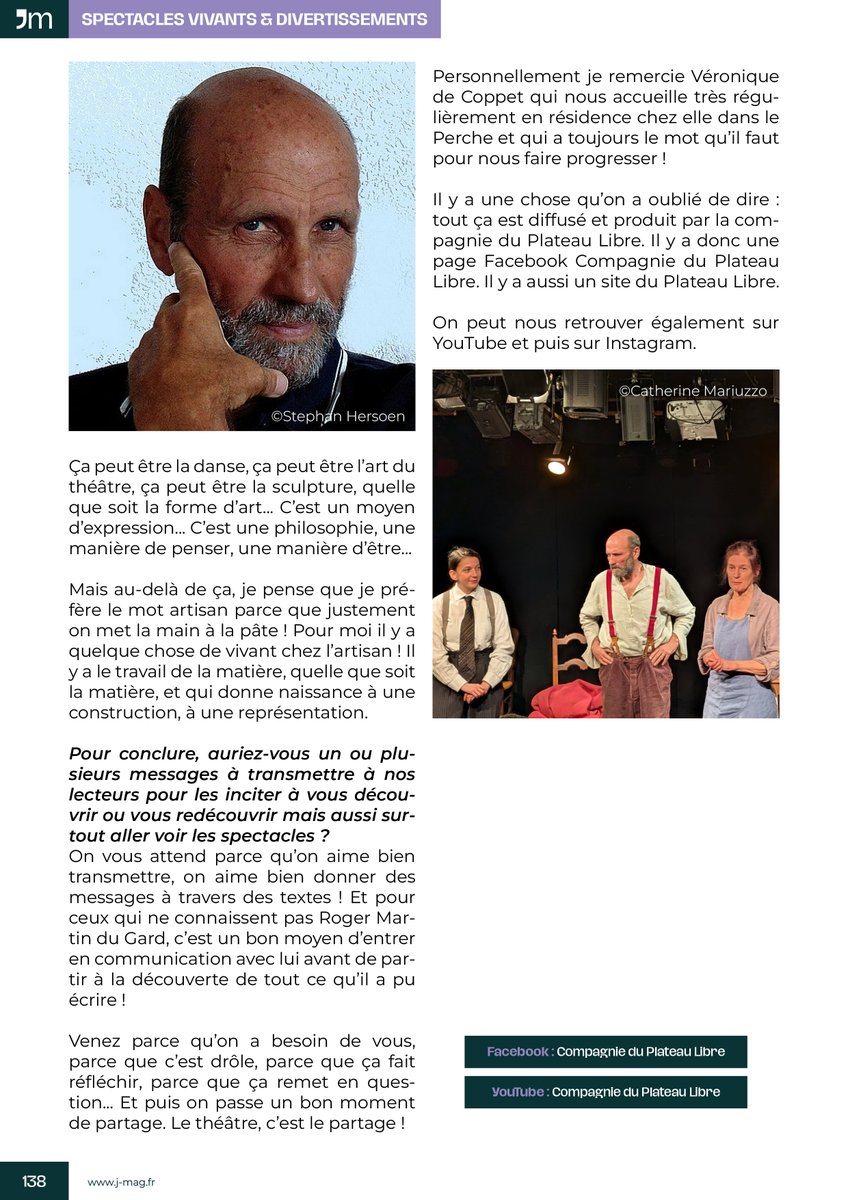 jmedias18's tweet photo. Stephan Hersoen (Comédien, metteur en scène, auteur) d'Alençon pour le spectacle Le Testament du Père Leleu, l'une des 30 interviews culturelles inédites du J'Mag #95 (28/02/26) à retrouver sur https://t.co/xOFSzLsBhA ! 😊 https://t.co/j1o2SdSg8P