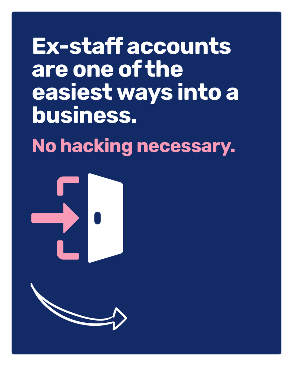 CyberShiftTech's tweet photo. When someone leaves your business, their access should leave with them.

But often, accounts are missed.

An old login here, a forgotten app there… suddenly someone who no longer works for you could still get into your systems.

If you’re not completely sure that every acc https://t.co/aUNpb1PPMc