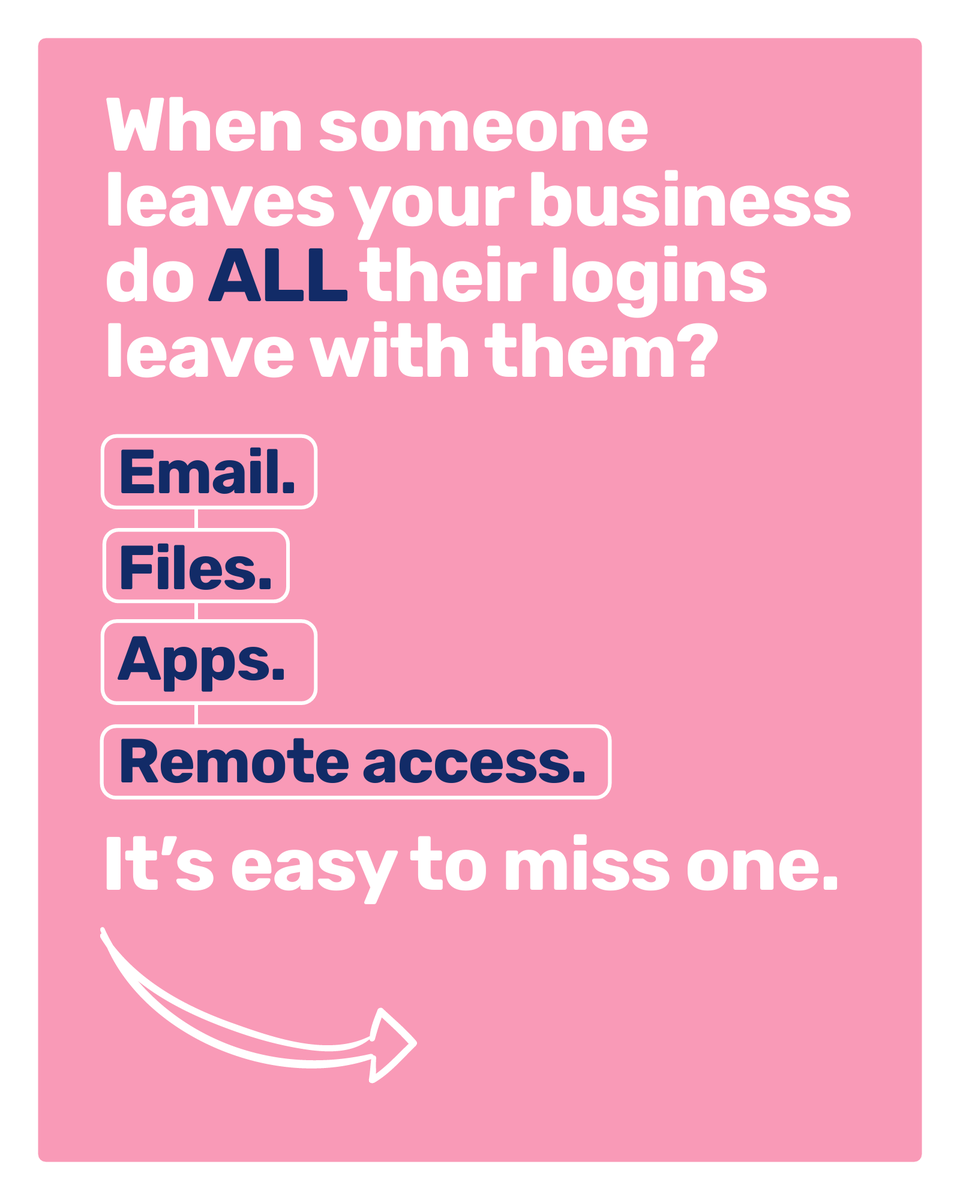 CyberShiftTech's tweet photo. When someone leaves your business, their access should leave with them.

But often, accounts are missed.

An old login here, a forgotten app there… suddenly someone who no longer works for you could still get into your systems.

If you’re not completely sure that every acc https://t.co/aUNpb1PPMc