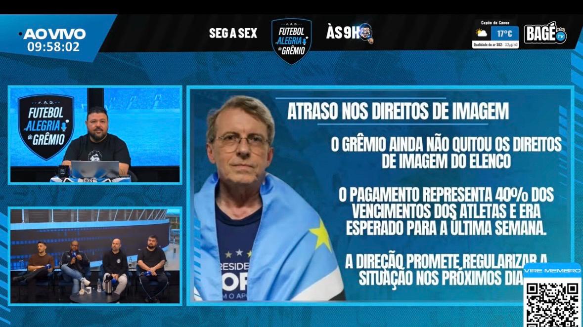 a_esportivo's tweet photo. Direitos de imagem atrasados no Grêmio no mês passado, mas curiosamente enquanto tinha jogo, ninguém comentou nada. 

O Bagé esconder isso é ok, ele é identificado . 

Mas e os pseudo isentos? Ou vcs acham que na RBS ninguém sabia???

ai a @NattyCaballero1 e o @glhrmlzd me vem com o papinho que a rbs nao faz o joguinho de toda e qq direção do Grêmio.