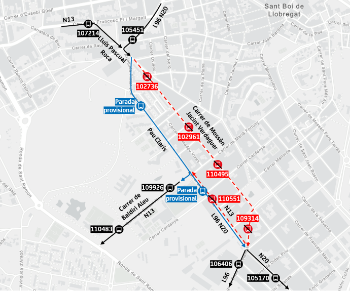 Inciden_Mob_AMB's tweet photo. 03/06 - Sant Boi de Llobregat: L96 - N13 - N20 Desviament provisional al carrer Mossèn Jacint Verdaguer afectant parades a causa d'obres @avanzaenBCN @AjSantBoi https://t.co/zxQ1HuDrVd https://t.co/rh5JBDjXXX