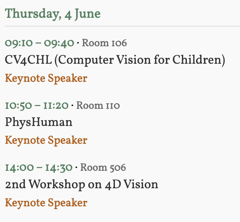 dimadamen's tweet photo. I have two exciting days ahead #CVPR2026 @CVPR.
My schedule: co-organising 2 workshops, 5 keynotes and 2 panels - summary below. I kept my promise - there are **5 distinct slide decks** prepared with unique insights in case you accidentally catch me more than once. https://t.co/A5DT2tYrwg