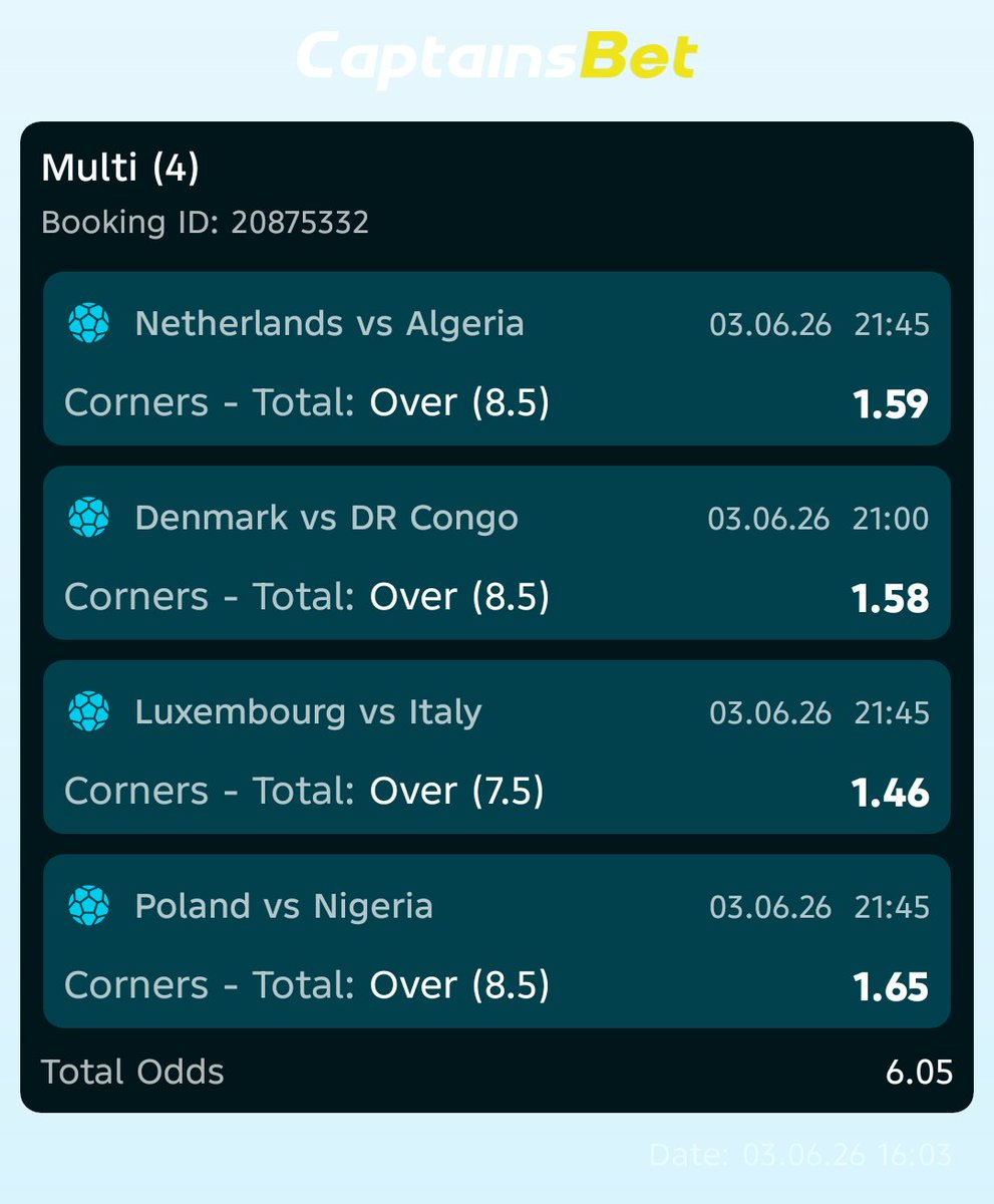 taita_apple's tweet photo. CAPTAINSBET.
6 Odds 
Betslip code 👉20875332
Register 👉https://t.co/5Gbdpb0Lhf 
Promo Code 👉TAITA https://t.co/dbi3bH6WyB
