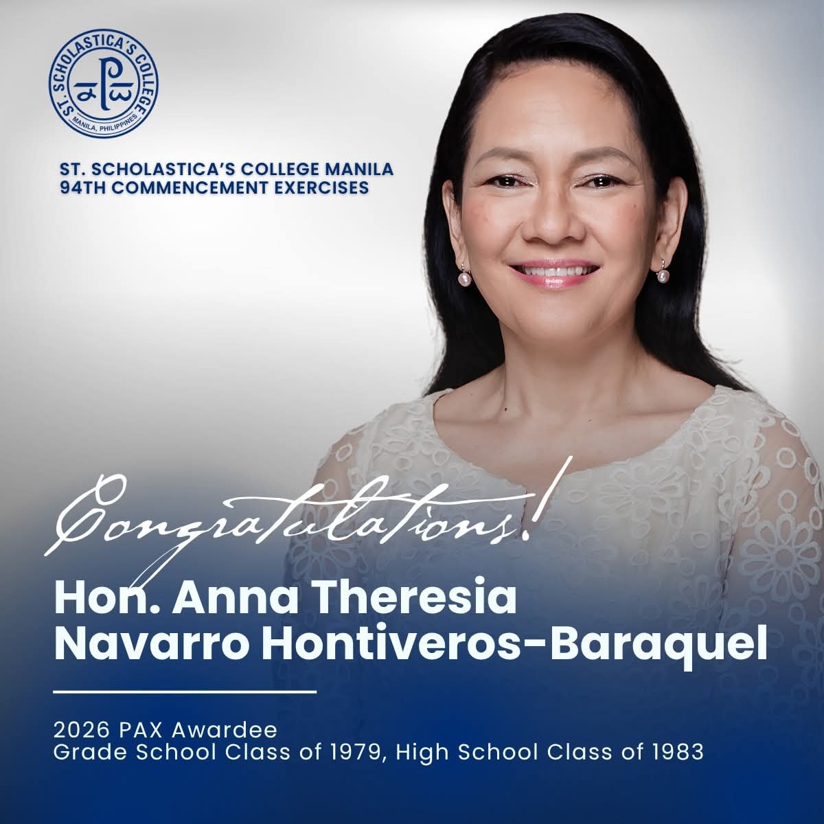 DeusXMachina14's tweet photo. Congratulations Senator @risahontiveros. The 2026 PAX awardee of Saint Scholastica College, the highest award given to distinguished alumnae whose lives and work exemplify outstanding service to the community and country.... https://t.co/oGk599TLvq