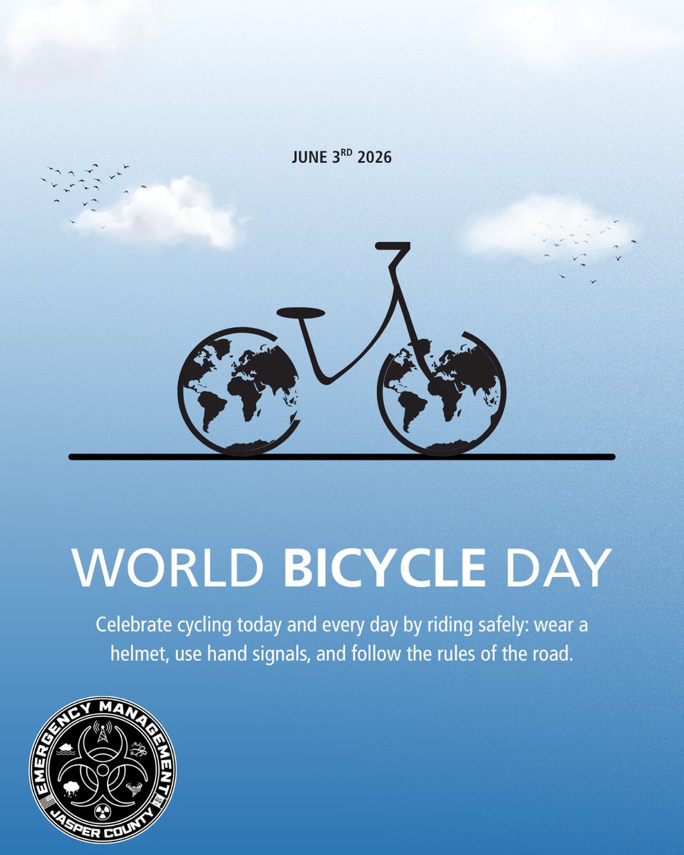 JasperCountyEMA's tweet photo. Today is world biking day. Stay safe by following the rules of the road. https://t.co/71G1p2pt4w
