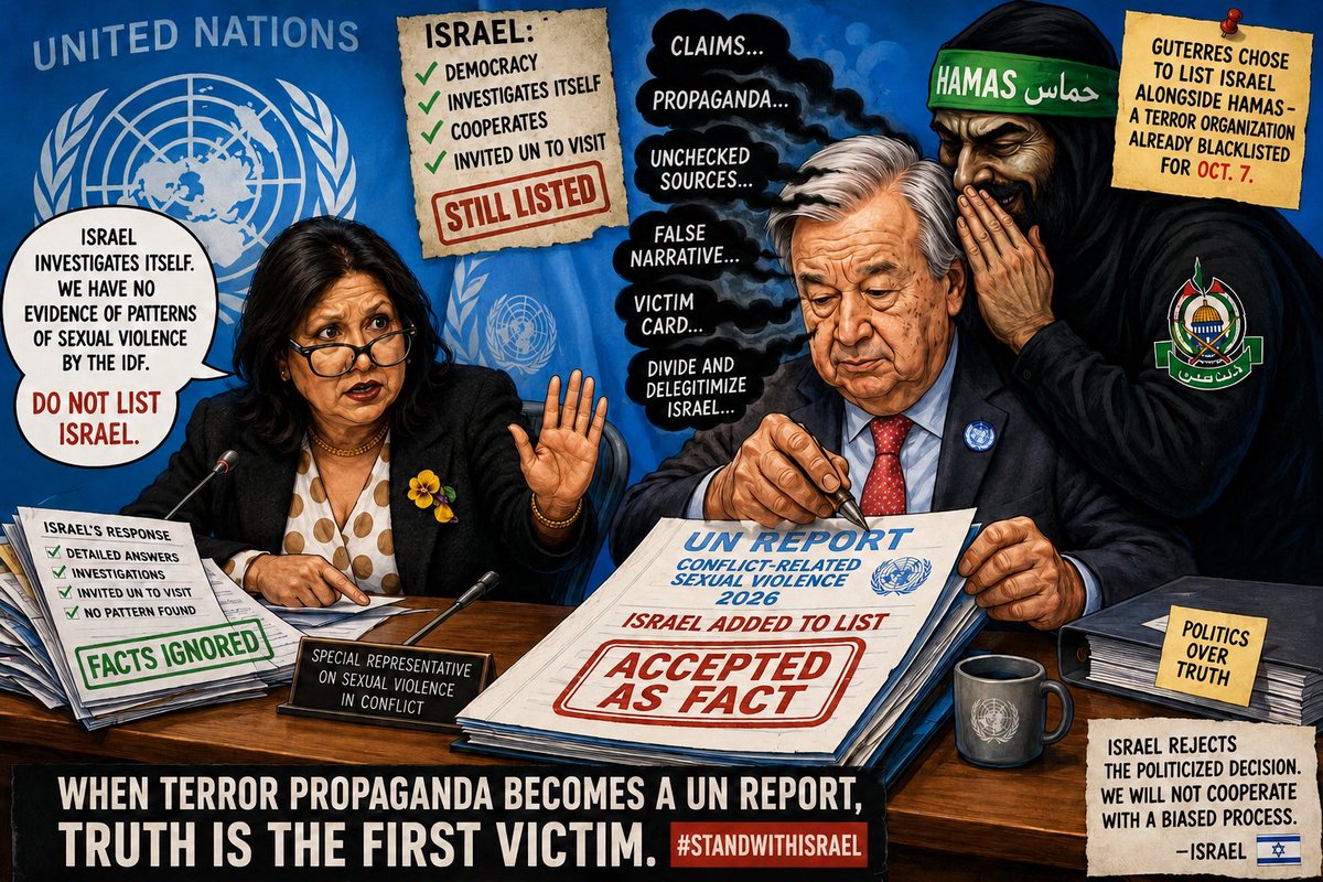 AvivZell's tweet photo. How much longer will the UN treat Hamas lies as evidence?

Hamas is not a “source”. It is a terrorist organization that filmed, celebrated and glorified its crimes.

Yet Guterres allowed its propaganda to whisper its way into a UN report against Israel.

Today Israel. Tomorrow anyone.

Dangerous.  A thread🧵