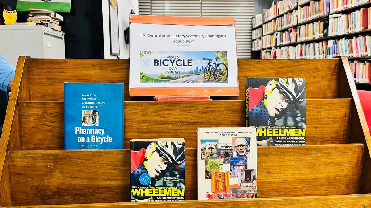 TSCSLibrary's tweet photo. Book Display on the occasion of World Bicycle Day today @RrrlfKolkata https://t.co/9E3bWcy2pq