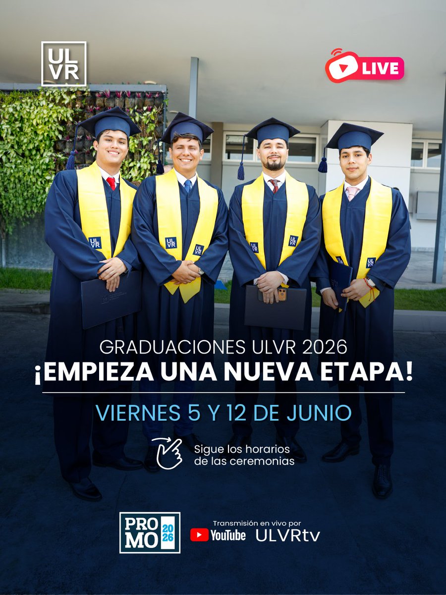 ulvr_edu's tweet photo. El 5 y 12 de junio nos reuniremos para celebrar a quienes transformaron sus sueños en logros y hoy están listos para escribir un nuevo capítulo de su historia profesional.
¡Nos vemos en las graduaciones Búhos! ✨
#GraduacionesULVR #FuturoProfesional #OrgulloULVR https://t.co/ATdK1jOjbM