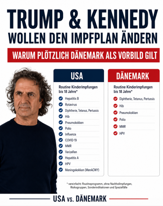 ReneGraeber's tweet photo. 🟥👉 Trump und Kennedy wollen den amerikanischen Kinderimpfplan stärker an vergleichbaren Industrieländern ausrichten. Und plötzlich taucht Dänemark als Vorbild auf.
Wer das nächste Mal (kommt sicher!) besser informiert sein will:
👉 https://t.co/NrIUHGlCbU https://t.co/CBUv7xcGex