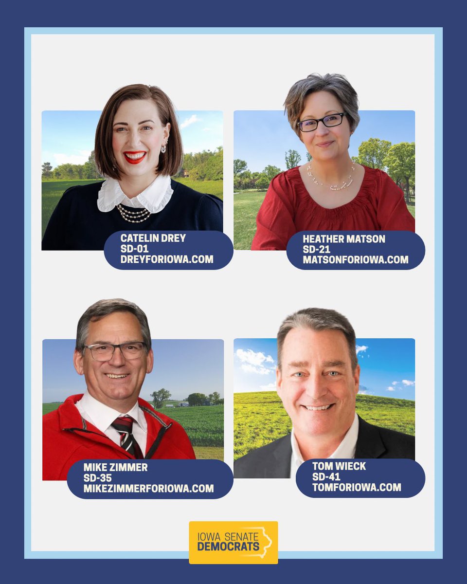 SenateMajority's tweet photo. Celebrate! 🎉 After a successful primary election, Iowans across the state have strong Democratic candidates on the ballot this November — people rooted in their community, dedicated to working across the aisle, and committed to putting Iowans first.

1/3 https://t.co/SSpQvJ1b2d