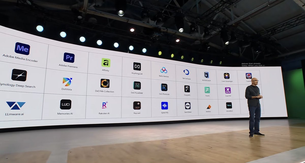 Cephable's tweet photo. At Microsoft Build 2026, CEO Satya Nadella opened his keynote with a focus on edge AI, and if you look behind him, you might see a familiar logo. 
 
"The amount of compute at the edge is actually astounding. Think about every NPU, GPU, CPU — every PC."

#MSBuild #MSBuild2026 https://t.co/mJ10mbJy7Q