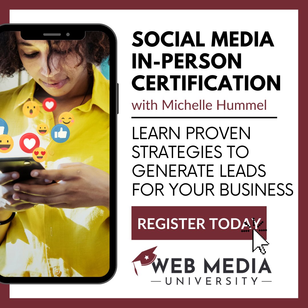 WebMediaU's tweet photo. Are you wanting to get #socialmedia certified to help you change careers or position yourself for a raise? Sign up for our bootcamp to get training from expert Michelle Hummel. 👍 link in bio 👍
#socialmediamanager #marketingevents #businessownership #marketingstrategy https://t.co/VhXdn9BEFd