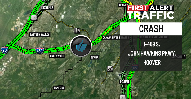 DestinyM_TV's tweet photo. First Alert:
The crash on I-459 S. at John Hawkins Pkwy. cleared. #Hoover @WBRCtraffic @WBRCnews #wbrctraffic https://t.co/HnsTKZpB32