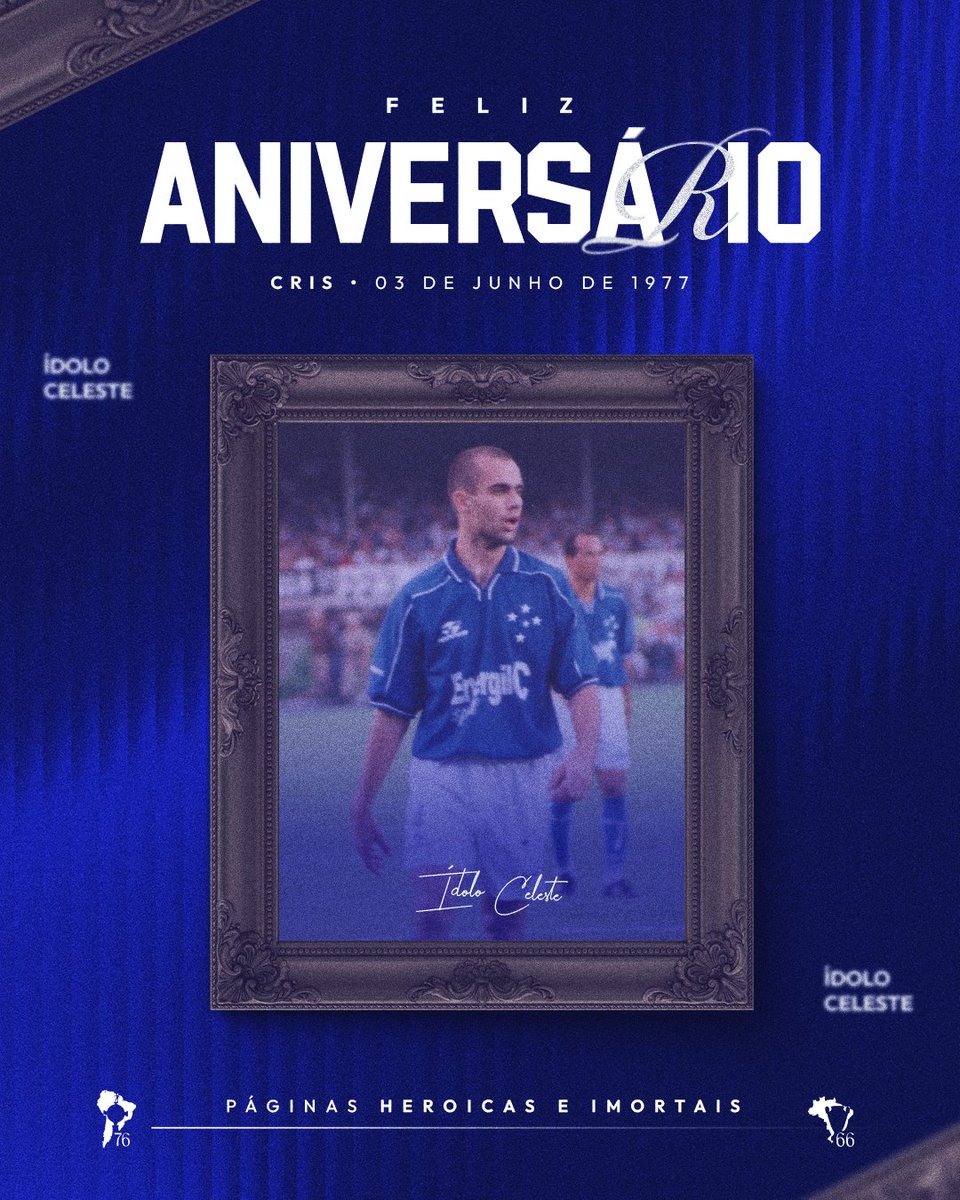 Cruzeiro's tweet photo. Hoje celebramos o aniversário do xerife Cris, Nação! 🦊

O zagueiro conquistou com a camisa celeste três títulos do Campeonato Mineiro, duas Copas Sul-Minas, uma Recopa Sul-Americana, a Copa do Brasil de 2000 e a Tríplice Coroa de 2003! 🏆

Parabéns e muitos anos de vida, Cris! 💙