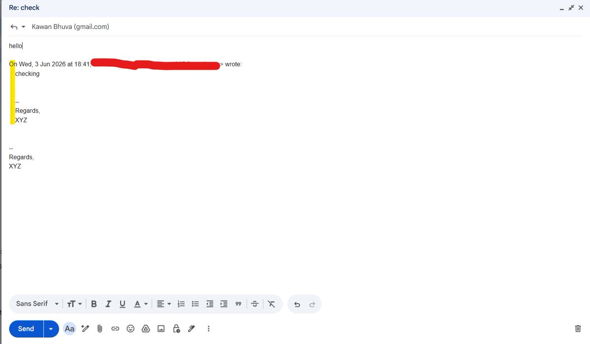 KawanBhuva97's tweet photo. @gmail @Google 

See below image one is from Gmail and other is from outlook.

see the way when mail reply is done.

gmail cut off details and make vertical line.

In  outlook it divide mail properly.

Can this setting be turned on in Gmail. https://t.co/1O03nHoauW