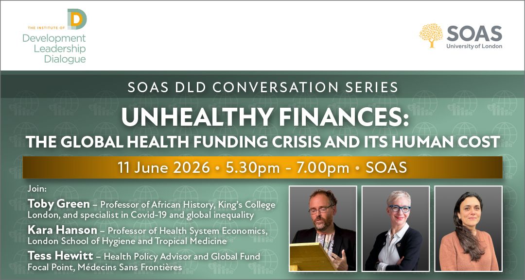 SOAS_DLD's tweet photo. 🚀 Join us at @SOAS #DLD next Thursday June 11 for our latest Conversation event, this time on the global health funding crisis.

💡Our speakers - Professor Toby Green, Professor Kara Hanson, and Tess Hewitt 

➡️ info and registration🔗
https://t.co/bT0DMBaFIy https://t.co/6EjmQ4afhv