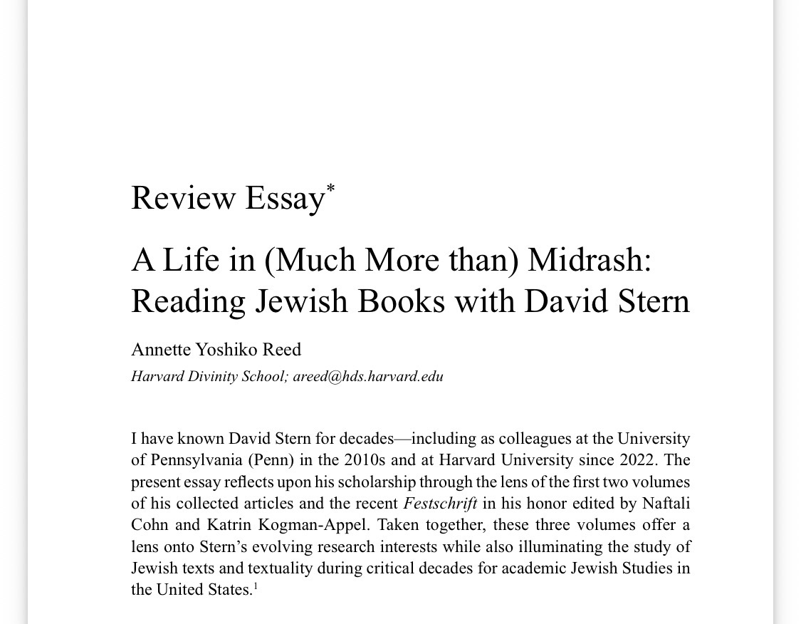 AnnetteYReed's tweet photo. Just out in newest Harvard Theological Review—my essay reflecting on the scholarship of David Stern, my Jewish Studies colleague at Penn and now Harvard https://t.co/FDnlFuyBr2