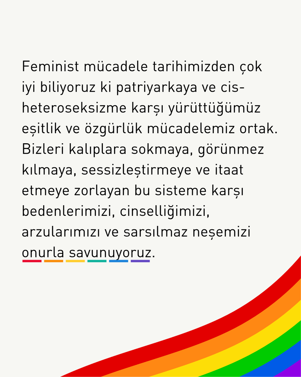 kadinih's tweet photo. Gökkuşağının tüm renkleriyle varoluşumuzu; bedenlerimizi, aşklarımızı ve neşemizi kutladığımız Onur Ayımız kutlu olsun! 🌈

Yeryüzü aşkın yüzü oluncaya dek, mücadeleye devam. https://t.co/qRbRy6dAsS