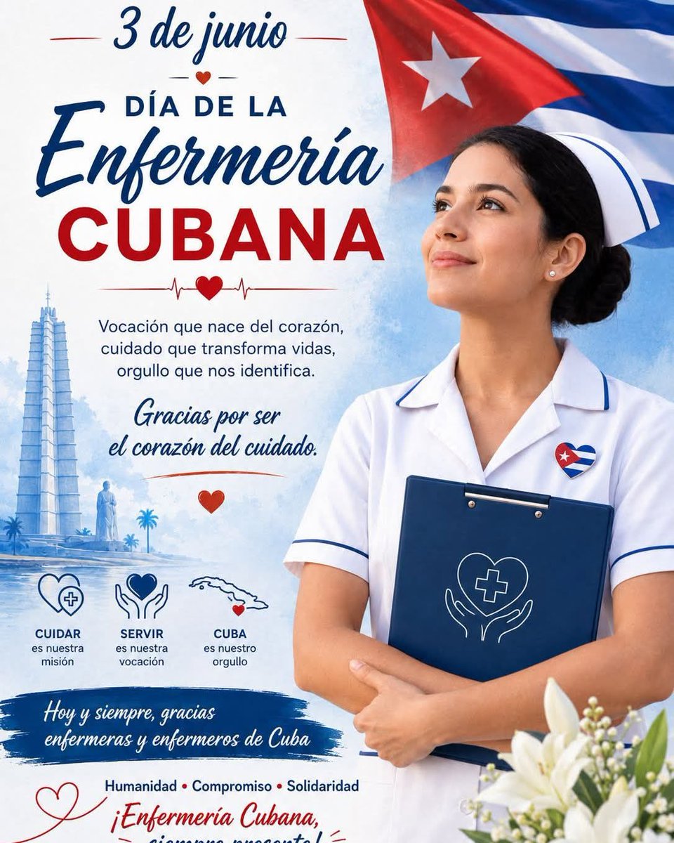 GobCamaguey's tweet photo. 🇨🇺3 d junio,Día d la Enfermería Cubana.Gracias a cada enfermero y enfermera por la dedicación,responsabilidad,profesionalidad y sensibilidad humana con q desarrollan su labor.Desde #Camagüey reciban el reconocimiento x ser soporte indispensable dl Sistema Nacional d Salud cubano https://t.co/nJK6YcdZ7L