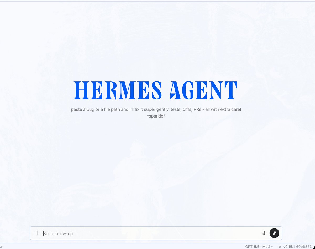 maxand98's tweet photo. Hermes by @NousResearch is the instagram moment for AI harnesses 

Just really well done 👏

I was a heavy user of openclaw, but no longer https://t.co/ITLR33R3xo