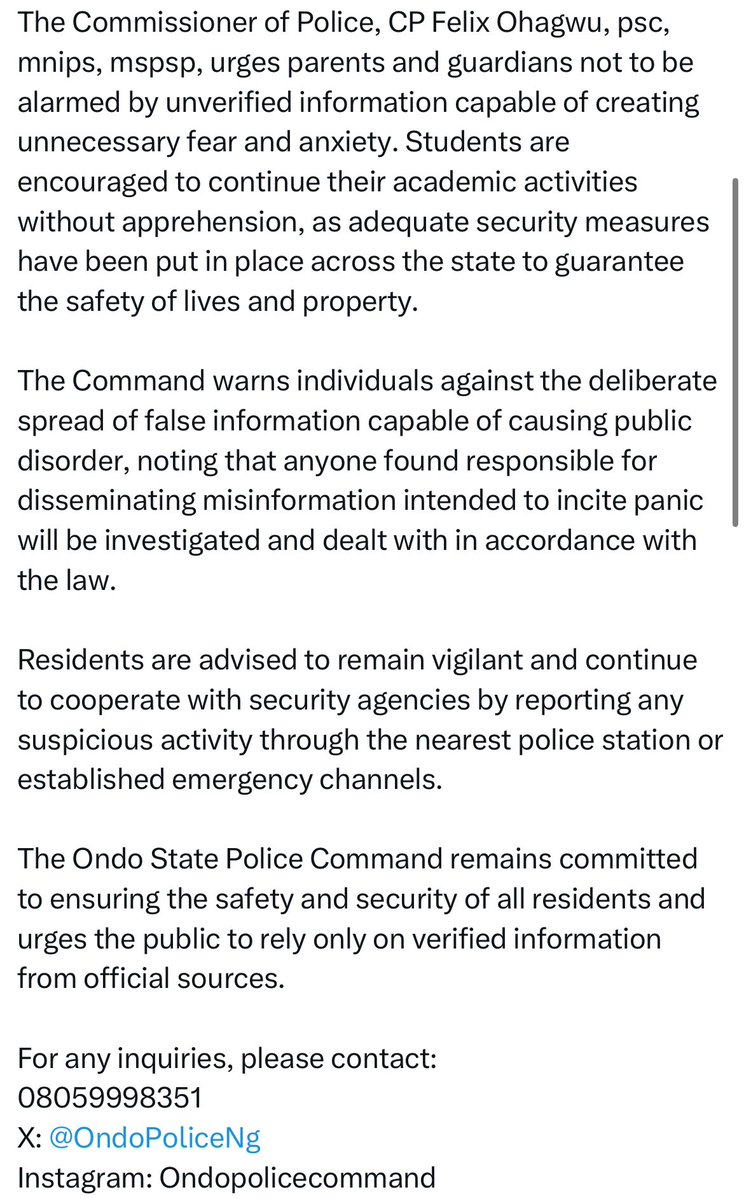 FutaBro's tweet photo. The way false news spread fast these days is so alarming. This should be the third or fourth fake news on insecurity in Akure in the space of a month. https://t.co/7ZpifGQjOt