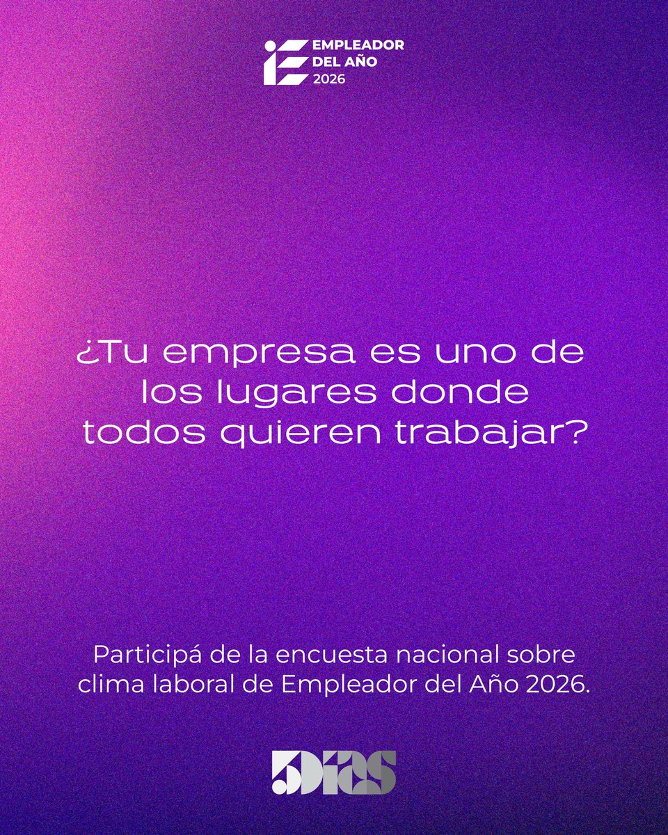 5DiasPy's tweet photo. 🏆 ¿Tu empresa es uno de los lugares donde todos quieren trabajar?

👥 Si trabajás en una empresa, queremos conocer tu experiencia.
🎓 Si sos estudiante, queremos saber dónde te gustaría desarrollar tu carrera profesional.

Tu opinión será parte fundamental del estudio que dará origen a los próximos Empleadores del Año 2026.

📲 Completá la encuesta aquí:
https://t.co/kAcBIm9wvI

#EmpleadorDelAño2026 #MarcaEmpleadora #5Días